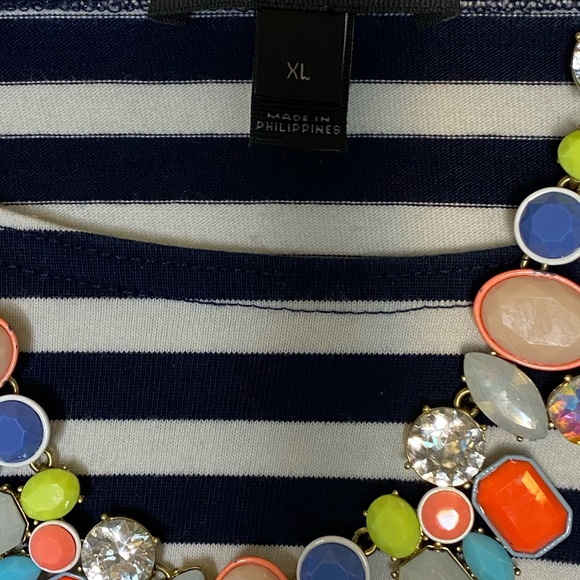 J. Crew Navy/White Striped Ruffle Sleeve Top - XL - Picture 2 of 5